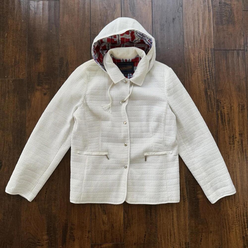 Pendleton White Button Front Hooded Jacket Coat S… - image 2